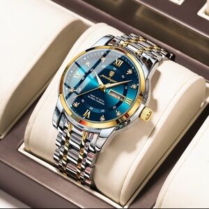 Men's Luxury Watch with Blue Dial and Gold Accents